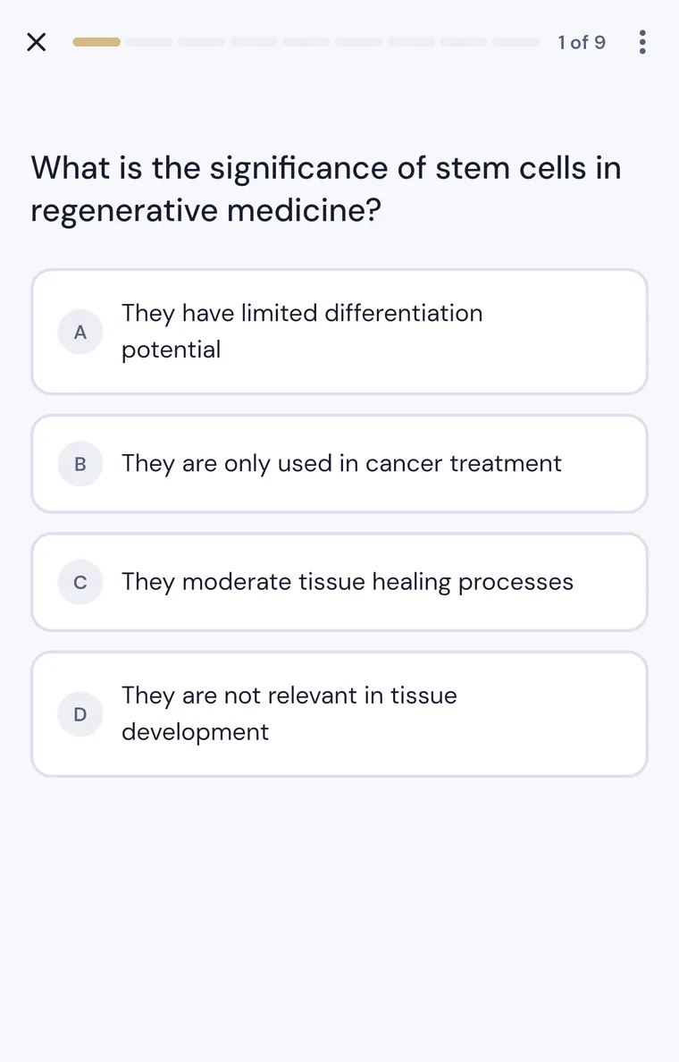 Versper quiz screen with a multiple-choice biology question